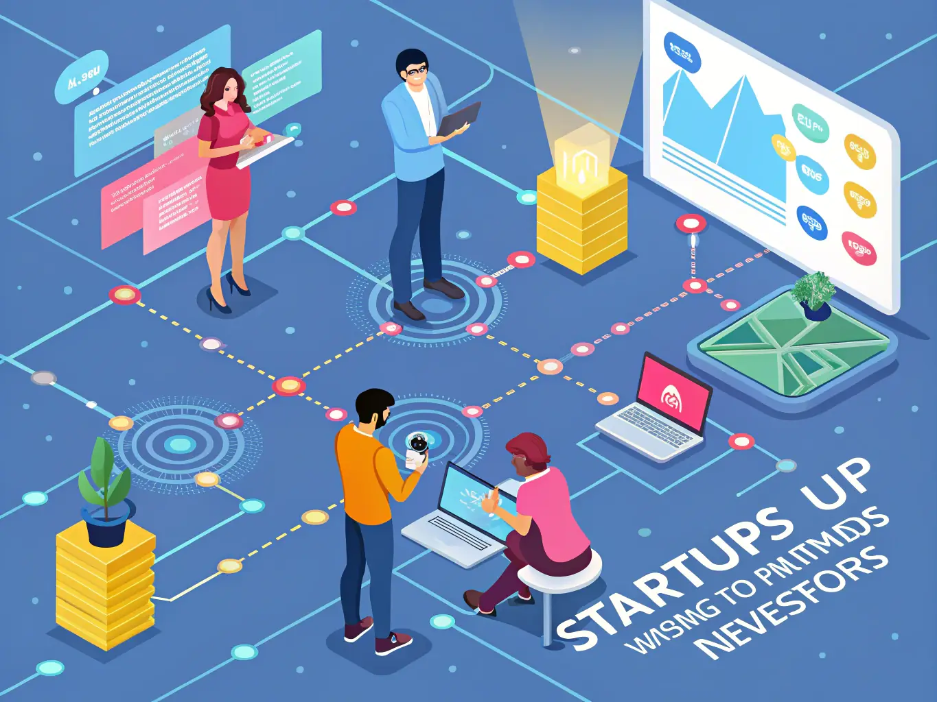 An image depicting a network graph illustrating connections and collaborations between startups, investors, and support organizations within the Brabant ecosystem.